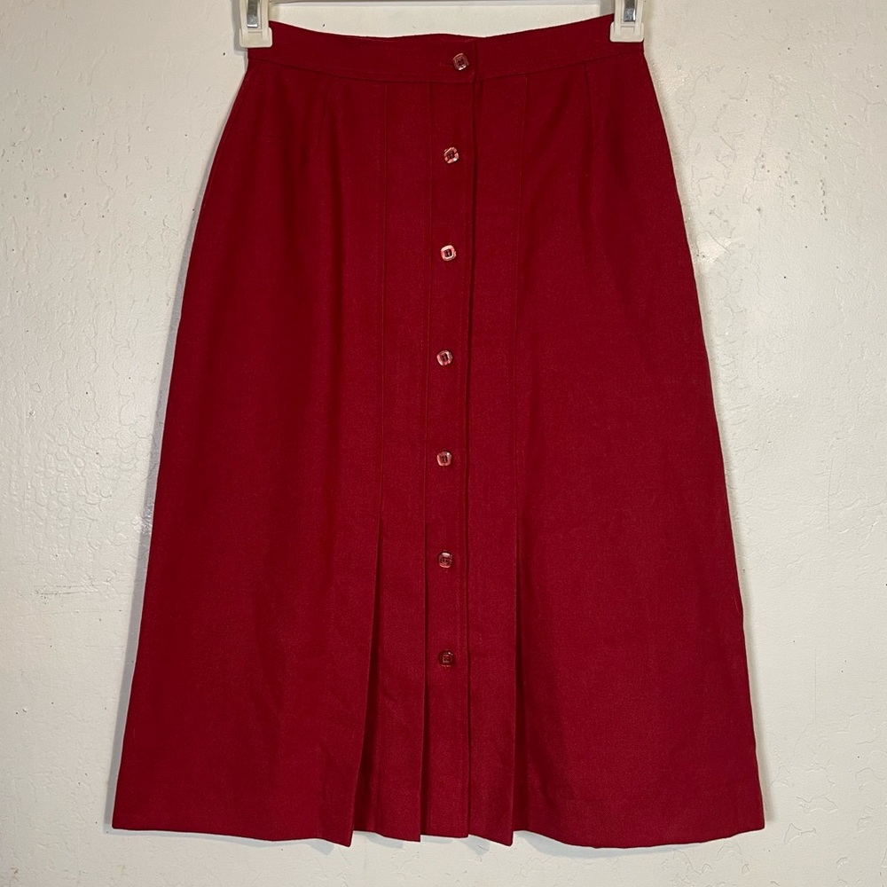 Vintage 60s 70s Mister Leonard By Len Wasser Size 10 Red Button Front Skirt